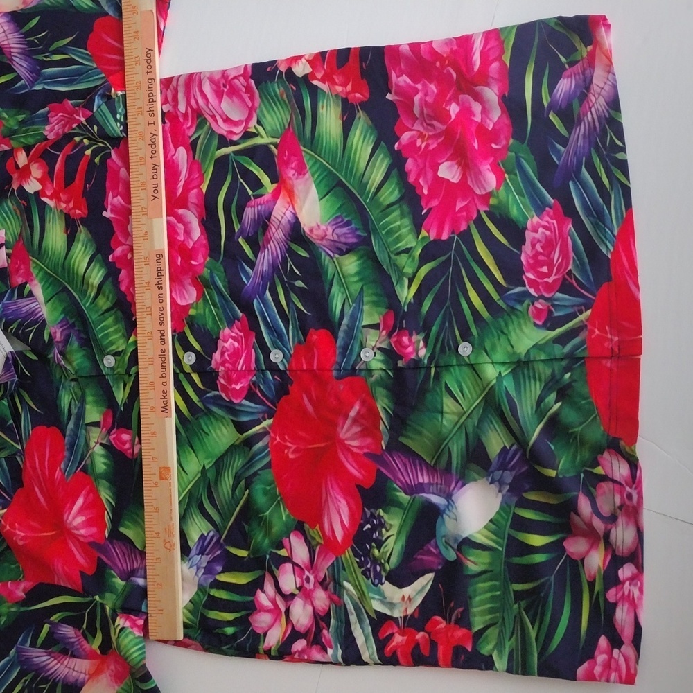 JimmyJob Button Up Shirt Man L Black Floral Tropical Short Sleeves Soft Cruise‎ - Picture 3 of 8